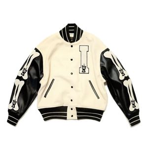 Mens Jackets KAPITAL 22AW Bicolor Cowhide Sleeve Splicing Bone Pattern Embroidery Cotton Loose Jacket Coat For Men And Women 230815