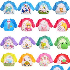 Bibs Burp Cloths Baby Toddler Cartoon Overalls Waterproof Long Sleeve Children Kids Feeding Smock Apron Eating Clothes 18 Styles C Dhlnd