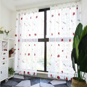 Curtain Cute Strawberry tulle curtains for girl kids room curtains living room bedroom window white embroidered sheer R230815