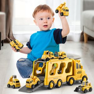 Diecast modelo carro Temi Diecast Truck Toys Engenharia de Carro de Engenharia de Carro De engenharia da escavadeira Bulldozer Truck Sets Kids Educational Boys for Toys 230814