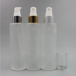 120ML Empty Frost Glass Spray Fine Mist Bottle 4Oz Refillable Round Glass Cream Pump Dispenser Gold Silver Collar with Aluminum Sprayer Lbjb