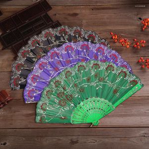 Dekorativa figurer mode fällbara blomma tryck hand fan konst dekor bröllop fest cosplay kinesiska retro bärbara kvinnor gåvor