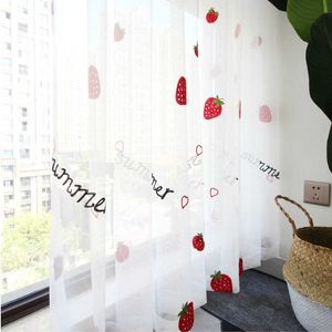 Tenda Simpatiche tende in tulle fragola per ragazze, tende della camera dei bambini, soggiorno, camera da letto, finestra, velate ricamate bianche