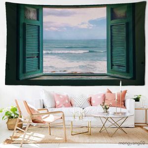 Tapestries Window Waves Scenery Tapestry Wall Hanging Art Natural Retro Simple Aesthetics Room Home Decor R230815