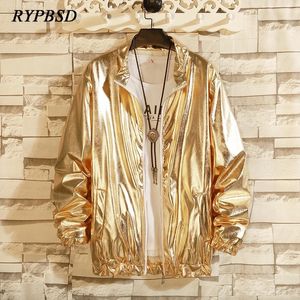 Jackets Men Jackets Men Windbreaker Jacket Brand Nightclub Stage Costume Streetwear Harajuku Hip Hop Coat Gold Silver Moda