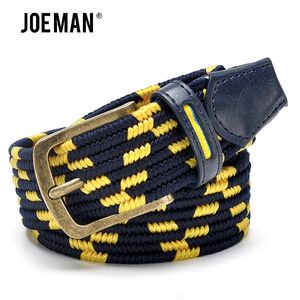 Other Fashion Accessories Belts Fashion Men Stretch Belt With Braided Style Antique Brass Buckle Yellow And Navy Color Strap Elastic Male 230814