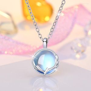 Pendant Necklaces Luxury Female Small Round Necklace Cute Silver Color Chain Charm Moonstone Wedding For Women