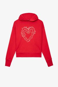 Felpa da donna Zadig voltaire 23ss ZV pullover abbigliamento sportivo lettera patchwork amore caldo diamante fodera interna in pile rosso felpa con cappuccio da donna