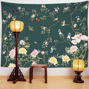 Tapeçarias flor e pássaro pintura fresca tapeçaria parede pendurado simples estilo chinês dormitório decoração