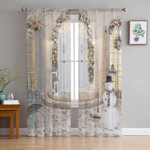 Sheer Curtains Christmas Snowman Door Balloon Modern Tulle for Living Room Bedroom Home Kitchen Window 230815