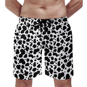 Men's Shorts Cow Print Black And White Gym Skin Animal Beach Male Sports Fitness Quick Dry Custom Swimming Trunks