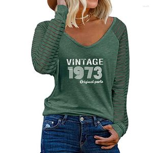 Damen T-Shirts Vintage 1973 50 Original-Teile Druck loser T-Shirt Frauen Streifen Langarm T-Shirt 50. Geburtstag Geschenk Frühling Herbst Casual Casual