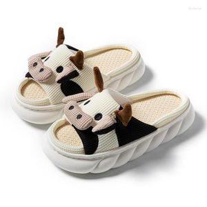 Slippers Women's Summer Four Seasons Indoor Thick Home Sandals And Cute Cartoon Milk Cow House Funny Shoes