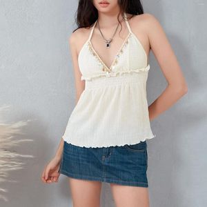 Tank da donna Halter Cami Tops Bohémien Sleeveless Smocked Camed Peplum Tank Streetwear