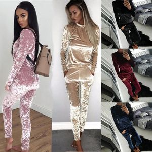 Kvinnors träningsdräkter Autumn Velvet Tracksuit Women Stiger Two Piece Winter Velor Tracksuit Ladies Sweat Suit 2 Piece Outfits For Women Sweatshirt 230815