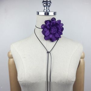 Choker Flower Necklace Sexy Big Purple Collar Satin Costume Dinner Party Jewelry For Women