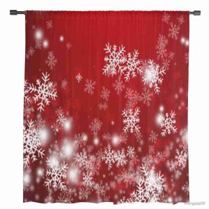 Curtain Christmas Snowflake Red Chiffon Sheer Curtains For Living Room Bedroom Decor Kitchen Window Voiles Tulle Curtain R230815