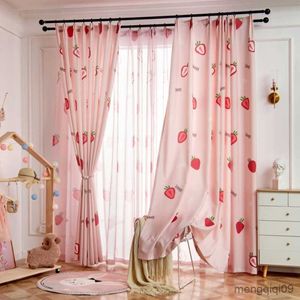 Gardin söta jordgubbsgardiner för vardagsrum sovrum tryck rosa gardin för tjej barn rum tyll ren fönsterbehandling r230815
