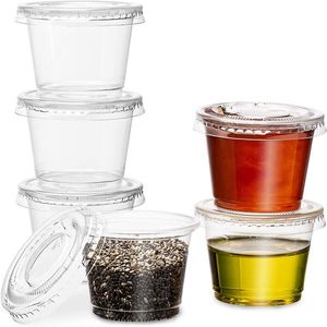 Clear Plastic Jello Shot Cup Containers med SNAP på läcksäkra lock Jello Shooter Shot Cups Compact Food Storage för Portion Control S WJTJ