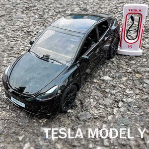 1 24 Tesla Model Y Model 3 Model S Alloy Model Car Toy Diecasts Metal Casting Sound and Light Car Toys för LDREN Vehicle T230815