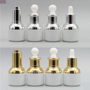 30ml vazio recarregável de luxo pérola branco garrafa de vidro óleo essencial cosméticos frasco recipiente frasco com pipeta de vidro conta-gotas leaut