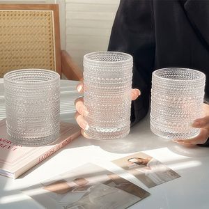 16oz Clear Crystal Glass Cup Retro präglad Juice Drink Mugg vinglas Öl kan glasburk dricka glasögon kaffemuggar 01