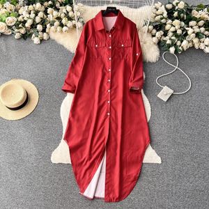 Vestidos casuais Autumn moda moda hepburn estilo polo colar vestido