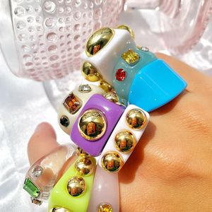 Band Rings Colourful Transparent Resin Acrylic Geometric Square Round Rings Set for Women Jewelry Travel Gifts 230815