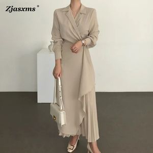 Kentsel seksi elbiseler retro sonbahar kadınlar uzun kollu gömlekler elbise zarif bahar düz renkli moda bayan takım elbise iş 230815