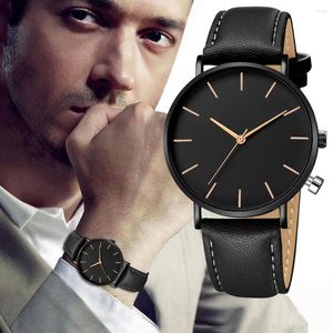 Wristwatches Simple Watch For Men 2023 Fashion Black Rose Gold Men's Quartz Leather Watchband Business Elegant Mens Reloj Hombre