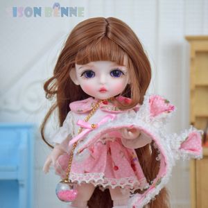 Dolls Sison Bennne süße Mini 18 112 BJD Girl Puppe mit Gesichts Make -up -Kleidungsschuhen Stirnband Voller Set lebensech 230815