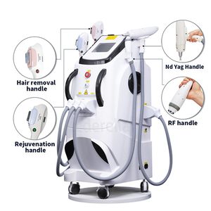 IPL RF ELIGHT ND YAG LASER CINMINGATION TREATION OPT 혈관 제거 기계 E 가벼운 헤어 리무버 머신 3 핸들