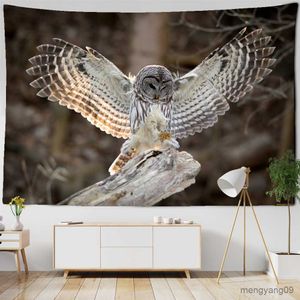 Tapestries Owl Tree Tapestry Wall Hanging Abstract Mysterious 3D Print Aesthetic Home Room Decor R230815