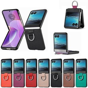 Metal Diamonds Ring Anti Slip Strip Back Shell For Motorola Razr 40 Ultra Lychee Pattern Design Fashionable Folding Phone Case