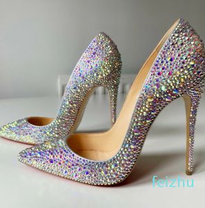 Casual Designer Sexig Lady Fashion Women Shoes Crystal Glitter Strass Pointy Toe Stiletto Stripper High Heels Zapatos Mujer Prom Evening Pumps Large S