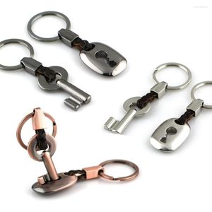 Keychains 10pairs/Lot Creative Fashion Leather Couple Keychain Key Chain Ring Keyring Fob & Lock Valentine's Day Present