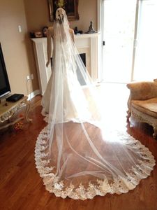 Bridal Veils Chic Cathedral Wedding Long tre metri con rivestimento Applique in pizzo Un velo su misura con uno strato