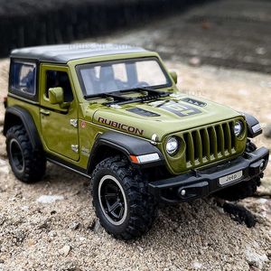 1 32 jeeps Wrangler Rubicon Rubicon Off-Road Model Auto Toy Auto Suniti in metallo e giocattoli per auto leggera per il veicolo LDRE T230815