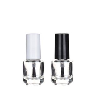 5ml Round Shape Refillable Empty Clear Glass Nail Polish Bottle For Nail Art With Brush Black Cap Britt