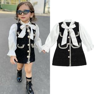 Girl s Dresses 1 6Y Kids Girls Autumn Dress Fashion Baby Long Sleeve Pearls Single breasted Party Princess Children Clothes 230814