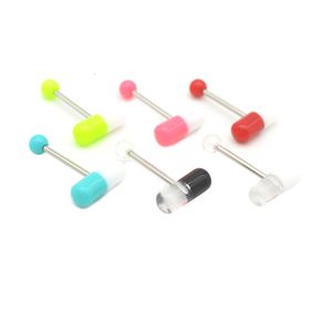 Labret Lip Piercing Jewelry Straight Barbell Capsule Tongue Rings Acrylic Pill Steel Bars 14G Wholesalee 230814