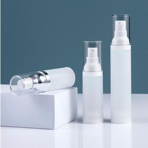 15 30 50 ml Airless Pump Frosted Bottle Refillable Travel Lotion Containers Vaccum Fine Mist Spray Bottle Plastic Cosmetic Dispenser JWHSF