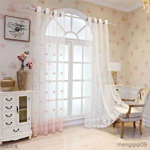 Cortina de cortina de rosa moderna cortinas de tule para quarto quarto de estar branca bordado rosa bordado floral pura cortina cortina r230815