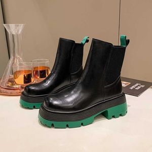 Dress Shoes 2022 New Thick-soled Chelsea Boots Women 's Short Boots Mid-tube Boots -soled Boots Women 's Cool Boots Green Winter Botas Mujer X230519