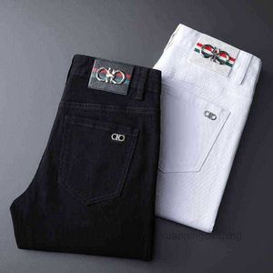 Men's Clothing Chino Pants Cotton Jeans Trousers Brand Embroidered Thin Straight Close-fitting Denim 05CQ