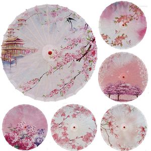 Dekorativa figurer Klassisk rosa blomma tryckt siden paraplyhantverk solskydd kinesisk stil tak dekoration dans parasol