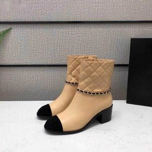 Chanelity Classic Designer Luxury Ankle Boots Lady Coco Booties Woman Fashion Motorcycle Boots Chunky Heel Embroidery Shoes Lambskin High Cut Sneaker Nude