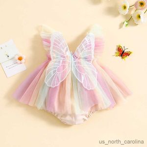 Mädchenkleider Kindermädchen ROMPERS Kleid Stickerei Schmetterling Flügel Fliegenhülle Farbe Tüllrock Jumpsuits Kleidung Baby Sommerkleidung R230815