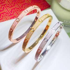 Hot Luxury Top Fine Brand Pure 925 Sterling Silver Jewelry Mulheres Easy Lock Bangle Rosa Amarelo Ouro Cheio de Diamante Casamento Noivado Pulseira Principal 17cm Q8ES OEKD