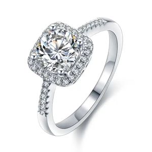 925 Sterling Silber Hochzeitsdiamantringe, Kissen geschnittene Moissanitringe 2 ct Kissen Verlobungsring Frauenringe